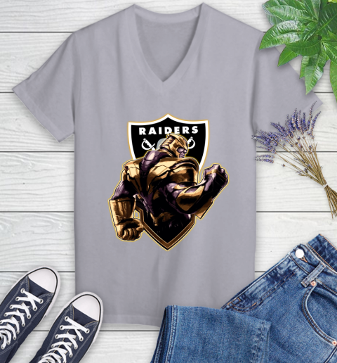 NFL Thanos Avengers Endgame Football Sports Oakland Raiders Women's V-Neck T-Shirt 4