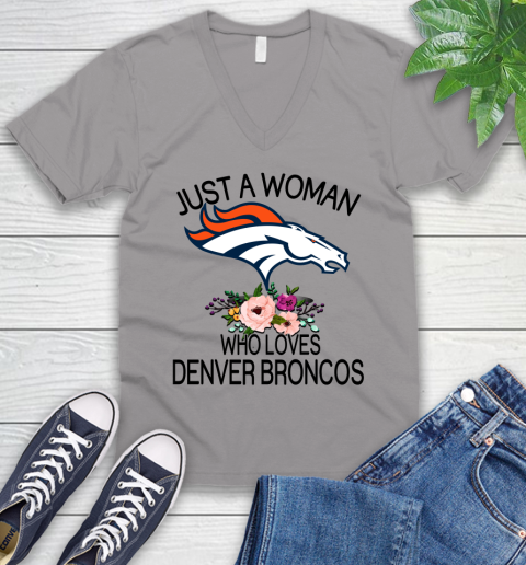 NFL Just A Woman Who Loves Denver Broncos Football Sports V-Neck T-Shirt 2