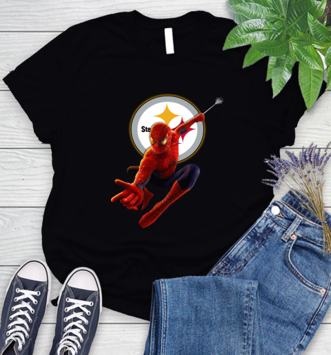 NFL Spider Man Avengers Endgame Football Pittsburgh Steelers Women's T-Shirt 2