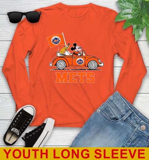 MLB Baseball New York Mets Pluto Mickey Driving Disney Shirt Youth Long Sleeve - Image 5
