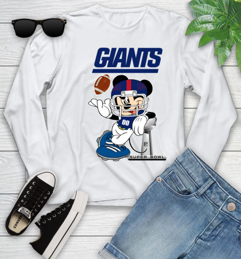 NFL newyork giants Mickey Mouse Disney Super Bowl Football T Shirt Youth Long Sleeve