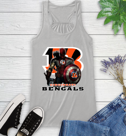 NFL Captain America Thor Spider Man Hawkeye Avengers Endgame Football Cincinnati Bengals Racerback Tank