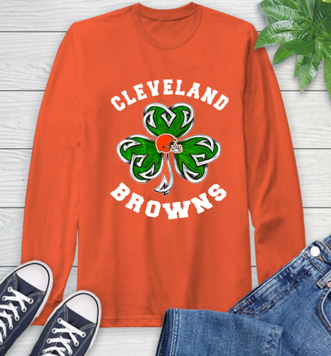 NFL Cleveland Browns Three Leaf Clover St Patrick's Day Football Sports Long Sleeve T-Shirt 4