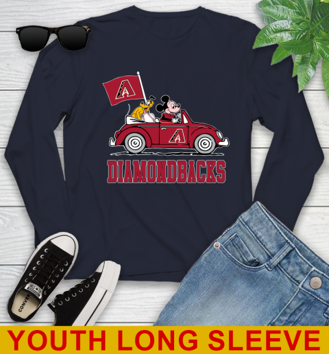 MLB Baseball Arizona Diamondbacks Pluto Mickey Driving Disney Shirt Youth Long Sleeve 3