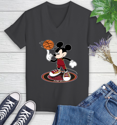 NBA Basketball Miami Heat Cheerful Mickey Disney Shirt Women's V-Neck T-Shirt 7