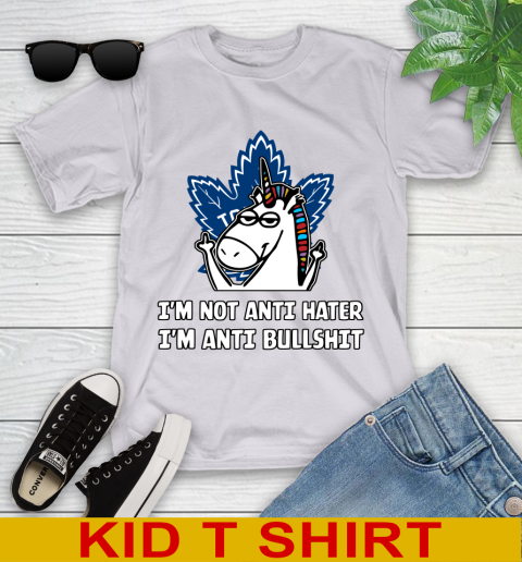 Toronto Maple Leafs NHL Hockey Unicorn I'm Not Anti Hater I'm Anti Bullshit Youth T-Shirt 5