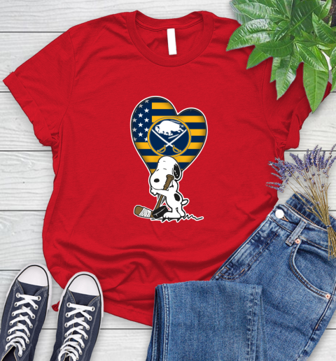 Buffalo Sabres NHL Hockey The Peanuts Movie Adorable Snoopy Women's T-Shirt 9