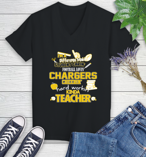 Los Angeles Chargers NFL I'm A Difference Making Student Caring Football Loving Kinda Teacher Women's V-Neck T-Shirt