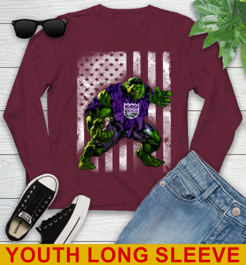 Sacramento Kings Hulk Marvel Avengers NBA Basketball American Flag Youth Long Sleeve 6