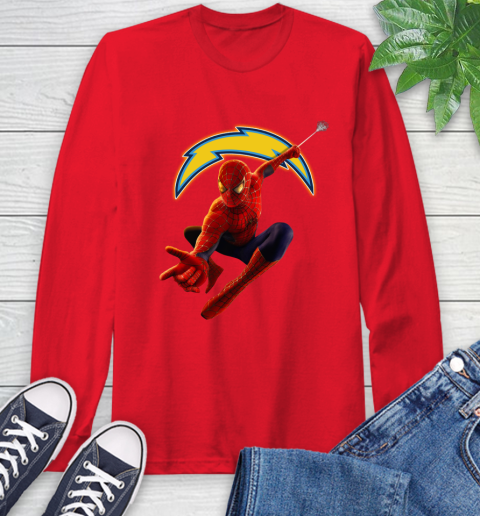 NFL Spider Man Avengers Endgame Football Los Angeles Chargers Long Sleeve T-Shirt 11 NFL Spider Man Avengers Endgame Football Los Angeles Chargers Long Sleeve T-Shirt - Image 11