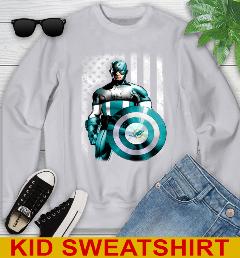 Miami Dolphins NFL Football Captain America Marvel Avengers American Flag Shirt Youth Sweatshirt 3
