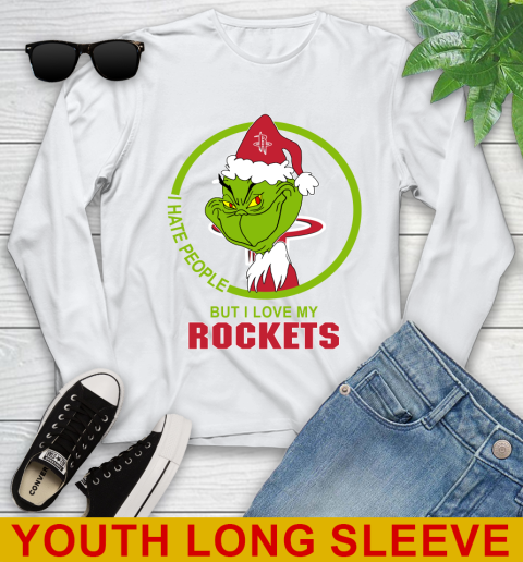 Houston Rockets NBA Christmas Grinch I Hate People But I Love My Favorite Basketball Team Youth Long Sleeve