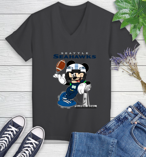 NFL Seattle Seahawks Mickey Mouse Disney Super Bowl Football T Shirt Women's V-Neck T-Shirt 8