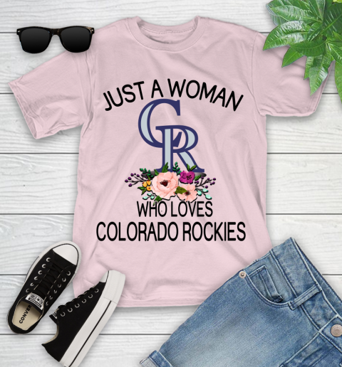 MLB Just A Woman Who Loves Colorado Rockies Baseball Sports Youth T-Shirt 7