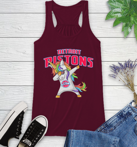 Detroit Pistons NBA Basketball Funny Unicorn Dabbing Sports Racerback Tank 3
