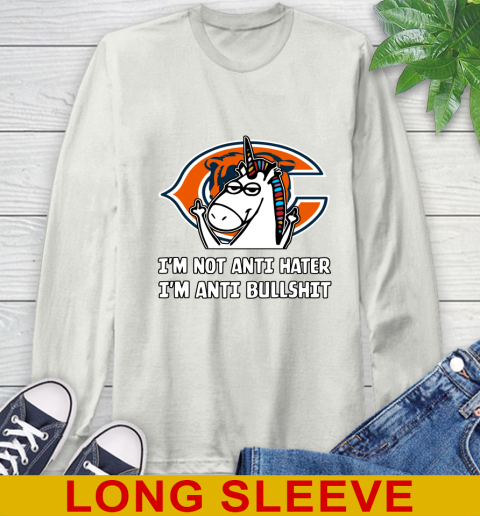 Chicago Bears NFL Football Unicorn I'm Not Anti Hater I'm Anti Bullshit Long Sleeve T-Shirt 12