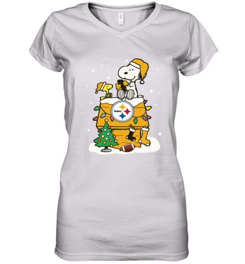 A Happy Christmas With Pitburg Steelers Snoopy Women's V-Neck T-Shirt