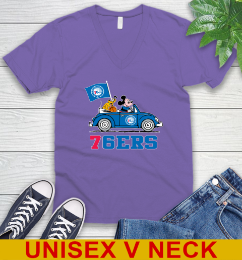 NBA Basketball Philadelphia 76ers Pluto Mickey Driving Disney Shirt V-Neck T-Shirt 9