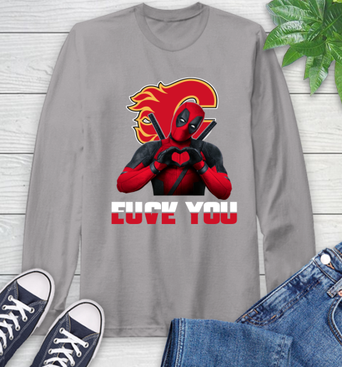 NHL Calgary Flames Deadpool Love You Fuck You Hockey Sports Long Sleeve T-Shirt 6