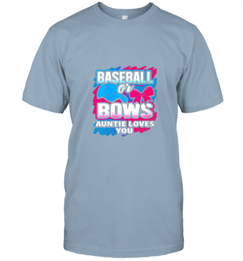 jotx womens baseball or bows auntie loves you gender reveal pink or blue jersey t shirt 60 front light blue