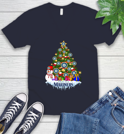 Seattle Mariners Merry Christmas MLB Baseball Sports V-Neck T-Shirt 3