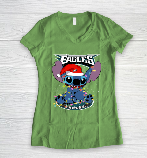 Philadelphia Eagles NFL Football noel stitch Christmas Women's V-Neck T-Shirt 5