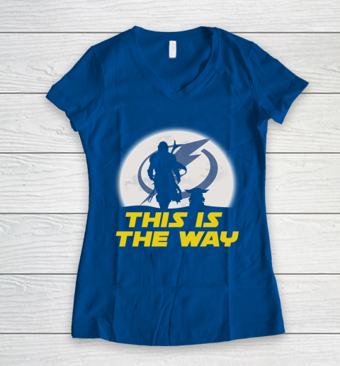 Tampa Bay Lightning NHL Ice Hockey Star Wars Yoda And Mandalorian This Is The Way Women's V-Neck T-Shirt 7