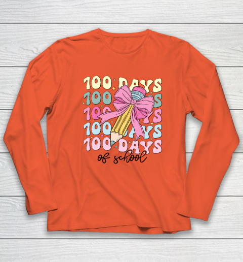 100 Days of School Girls Coquette Bow 100th Day of School Long Sleeve T-Shirt 3