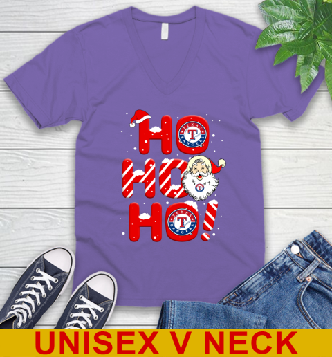 Texas Rangers MLB Baseball Ho Ho Ho Santa Claus Merry Christmas Shirt V-Neck T-Shirt 8