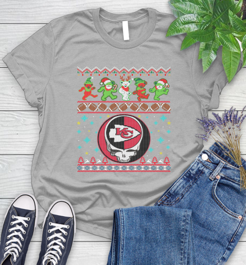 Christmas Ugly Nfl Kansas City Chiefs Grateful Dead Rock Band Skull Football Sports Women S T Shirt Tee For Sports