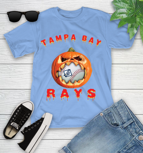 MLB Tampa Bay Rays Halloween Pumpkin Baseball Sports Youth T-Shirt 11