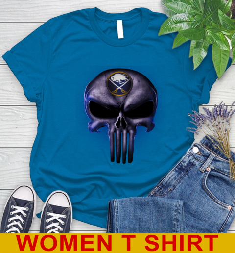 Buffalo Sabres NHL Hockey Punisher Skull Sports Women's T-Shirt 8