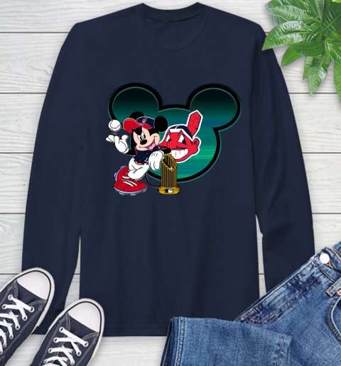 MLB Cleveland Indians The Commissioner's Trophy Mickey Mouse Disney Long Sleeve T-Shirt 4