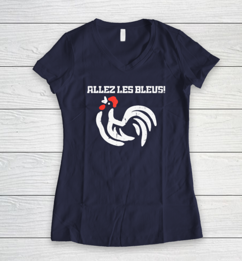 France Allez Les Bleus French Rooster Soccer Women's V-Neck T-Shirt 7