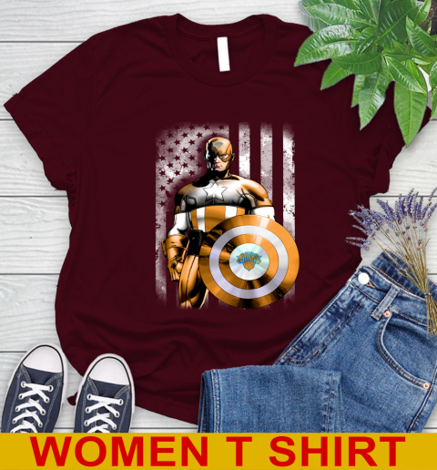 New York Knicks NBA Basketball Captain America Marvel Avengers American Flag Shirt Women's T-Shirt 6