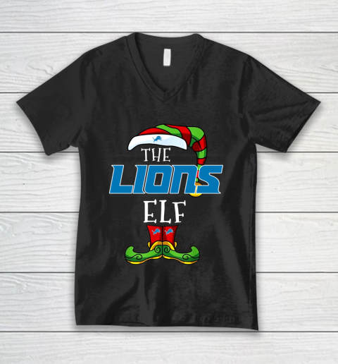 Detroit Lions Christmas ELF Funny NFL V-Neck T-Shirt