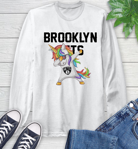 Brooklyn Nets NBA Basketball Funny Unicorn Dabbing Sports Long Sleeve T-Shirt