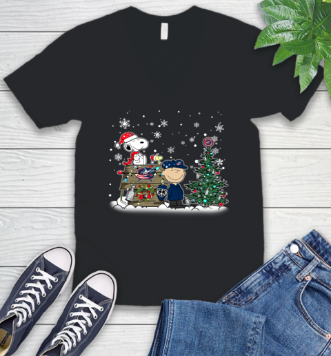 NHL Columbus Blue Jackets Snoopy Charlie Brown Woodstock Christmas Stanley Cup Hockey V-Neck T-Shirt