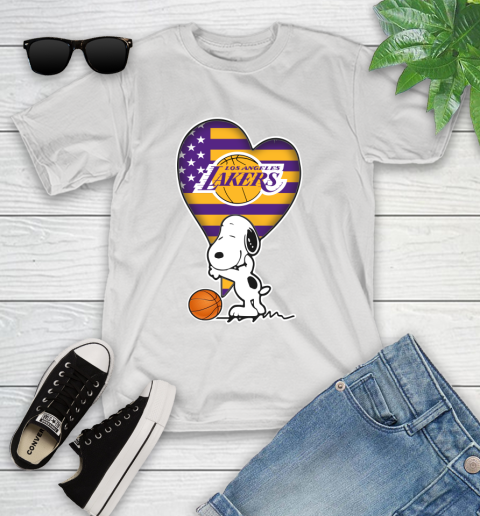 Los Angeles Lakers NBA Basketball The Peanuts Movie Adorable Snoopy Youth T-Shirt