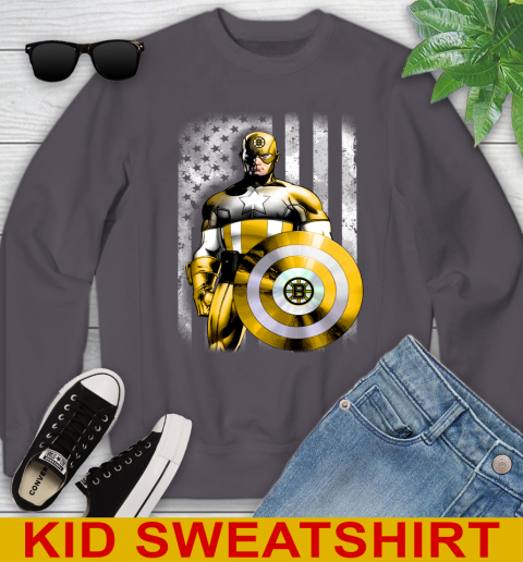 Boston Bruins NHL Hockey Captain America Marvel Avengers American Flag Shirt Youth Sweatshirt 5