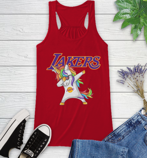 Los Angeles Lakers NBA Basketball Funny Unicorn Dabbing Sports Racerback Tank 6