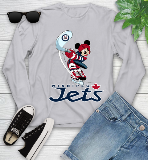 NHL Hockey Winnipeg Jets Cheerful Mickey Mouse Shirt Youth Long Sleeve 5