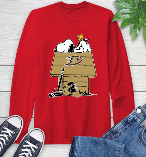 Anaheim Ducks NHL Hockey Snoopy Woodstock The Peanuts Movie Long Sleeve T-Shirt 10