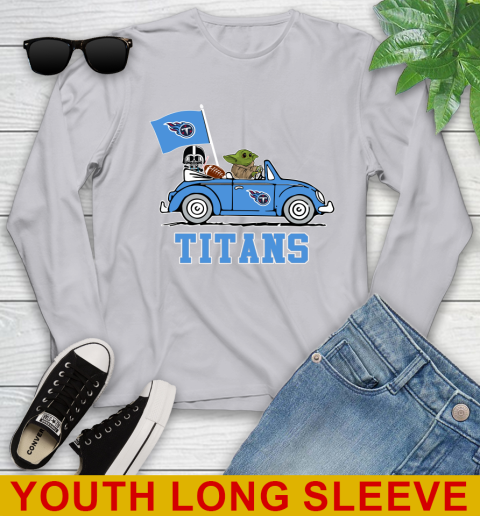 NFL Football Tennessee Titans Darth Vader Baby Yoda Driving Star Wars Shirt Youth Long Sleeve 6