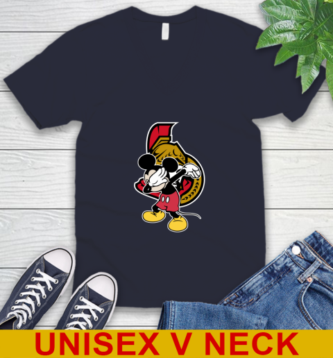 Ottawa Senators NHL Hockey Dabbing Mickey Disney Sports V-Neck T-Shirt 3