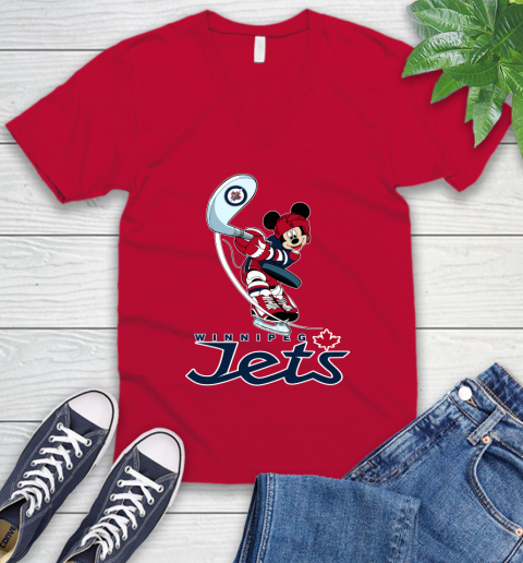 NHL Hockey Winnipeg Jets Cheerful Mickey Mouse Shirt V-Neck T-Shirt 7
