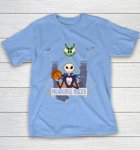 NBA Milwaukee Bucks Basketball Jack Skellington Halloween Youth T-Shirt 8