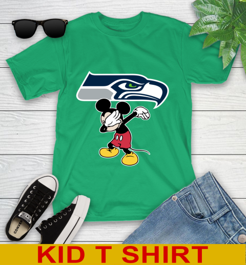 Seattle Seahawks NFL Football Dabbing Mickey Disney Sports Youth T-Shirt 6
