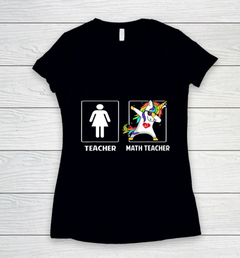 Math Teacher Unicorn Dabbing Funny T Shirt Gifts Dab Dabs Women's V-Neck T-Shirt