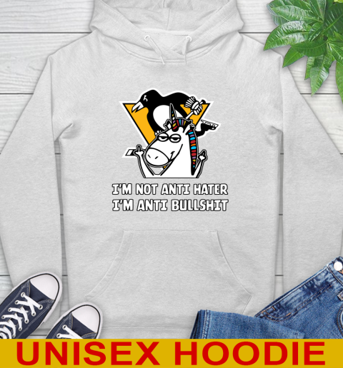 Pittsburgh Penguins NHL Hockey Unicorn I'm Not Anti Hater I'm Anti Bullshit Hoodie